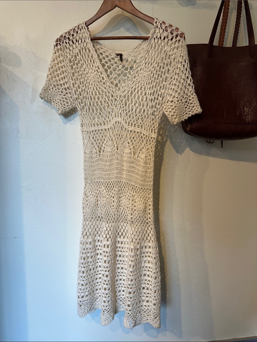 Knit Crochet V-Neck Cream western dress - Picture 2 of 3